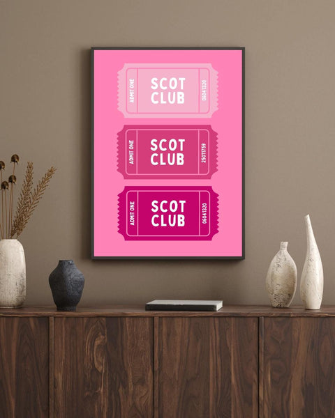 Scot Club Ticket Print | Scottish Wall Art | Colourful Scotland Art | Retro Ticket Poster | Scottish Gift | Fun Scots Home Decor (Unframed)
