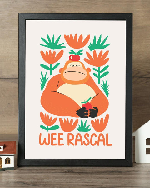 Wee Rascal Orangutan Nursery Print, Colourful Kids Wall Art, Fun Animal Nursery Decor, Scottish Kids Print, Playroom Wall Art