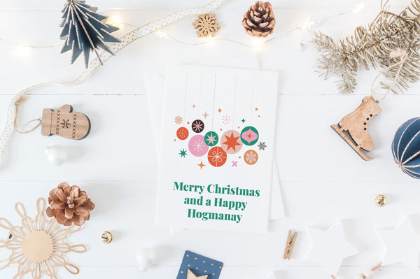 Scottish Christmas Card | Merry Christmas and Happy Hogmanay | Hogmanay Card | Scottish Xmas Card | Colourful Retro Christmas Card