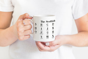 Scottish Alphabet Greeting Scots Saying Mug Housewarming Gift Minimalist Monochrome Typography Scotland Slang Definition Scottish Independence