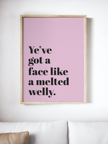 Ye've Got a Face Like A Melted Welly Scottish Slang Colour Unframed Print