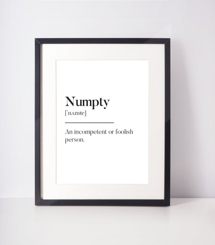 Numpty Scottish Slang Definition Unframed Print