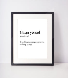 Gaun yersel Scottish Slang Definition Unframed Print
