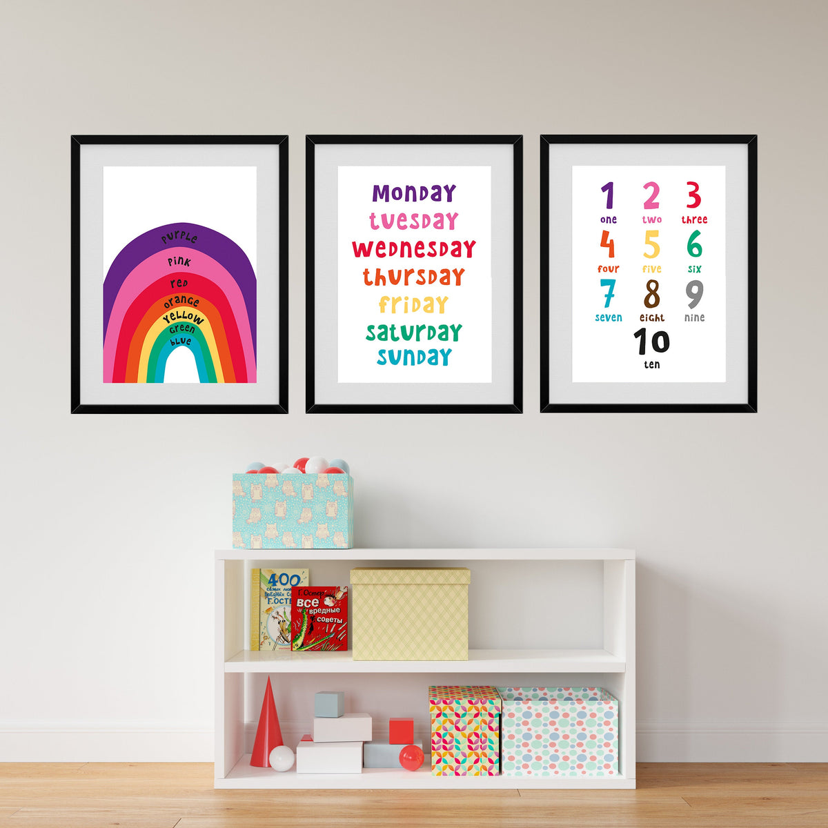 Nursery Numbers Days of the Week Colour Trio of Unframed Prints ...