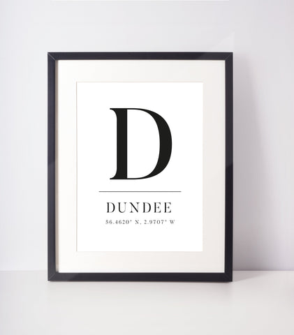 Dundee Latitude Longitude Location Unframed Print