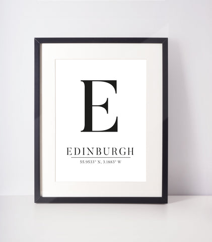 Edinburgh Latitude Longitude Location Unframed Print