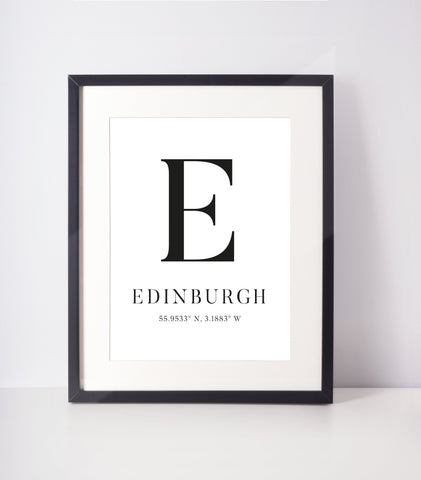 Edinburgh Latitude Longitude Location Unframed Print