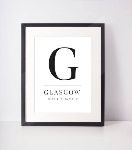 Glasgow Latitude Longitude Location Unframed Print