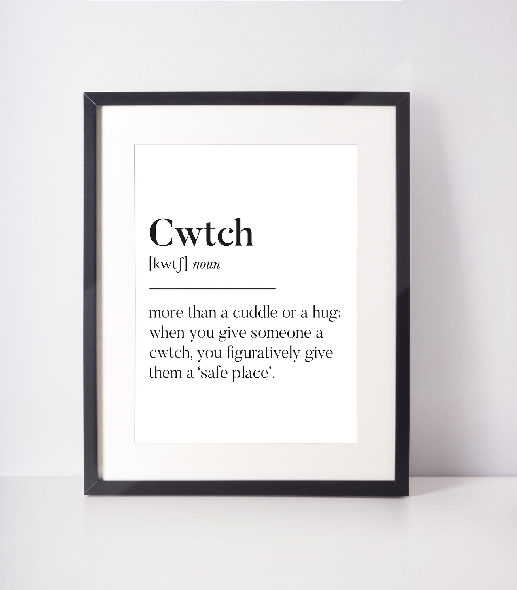 Cwtch Welsh Art UNFRAMED PRINT Room Decor Home Minimalist Monochrome Typography Fun Scandi Wales Slang Definition Cuddle Hug Celtic
