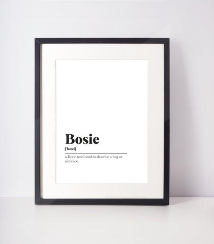 Bosie Scots UNFRAMED PRINT Room Decor Home Minimalist Monochrome Typography Scandi Scotland Slang Definition Scottish