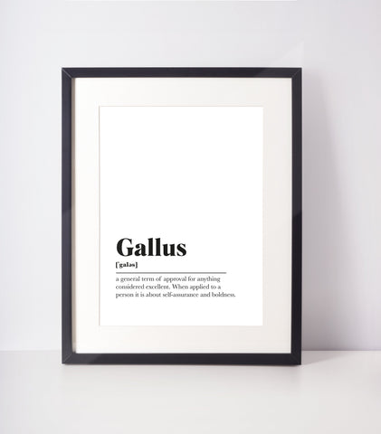 Gallus Scots UNFRAMED PRINT Room Decor Home Minimalist Monochrome Typography Scandi Scotland Slang Definition Scottish
