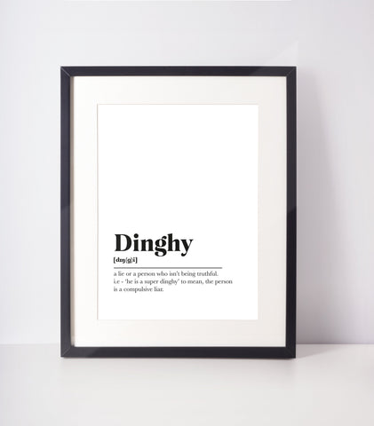 Dinghy Scots UNFRAMED PRINT Room Decor Home Minimalist Monochrome Typography Scandi Scotland Slang Definition Scottish