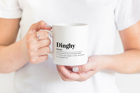 Dinghy Greeting Scots Saying Mug Housewarming Gift Living Minimalist Monochrome Typography Funny Scandi Scotland Slang Definition Scottish