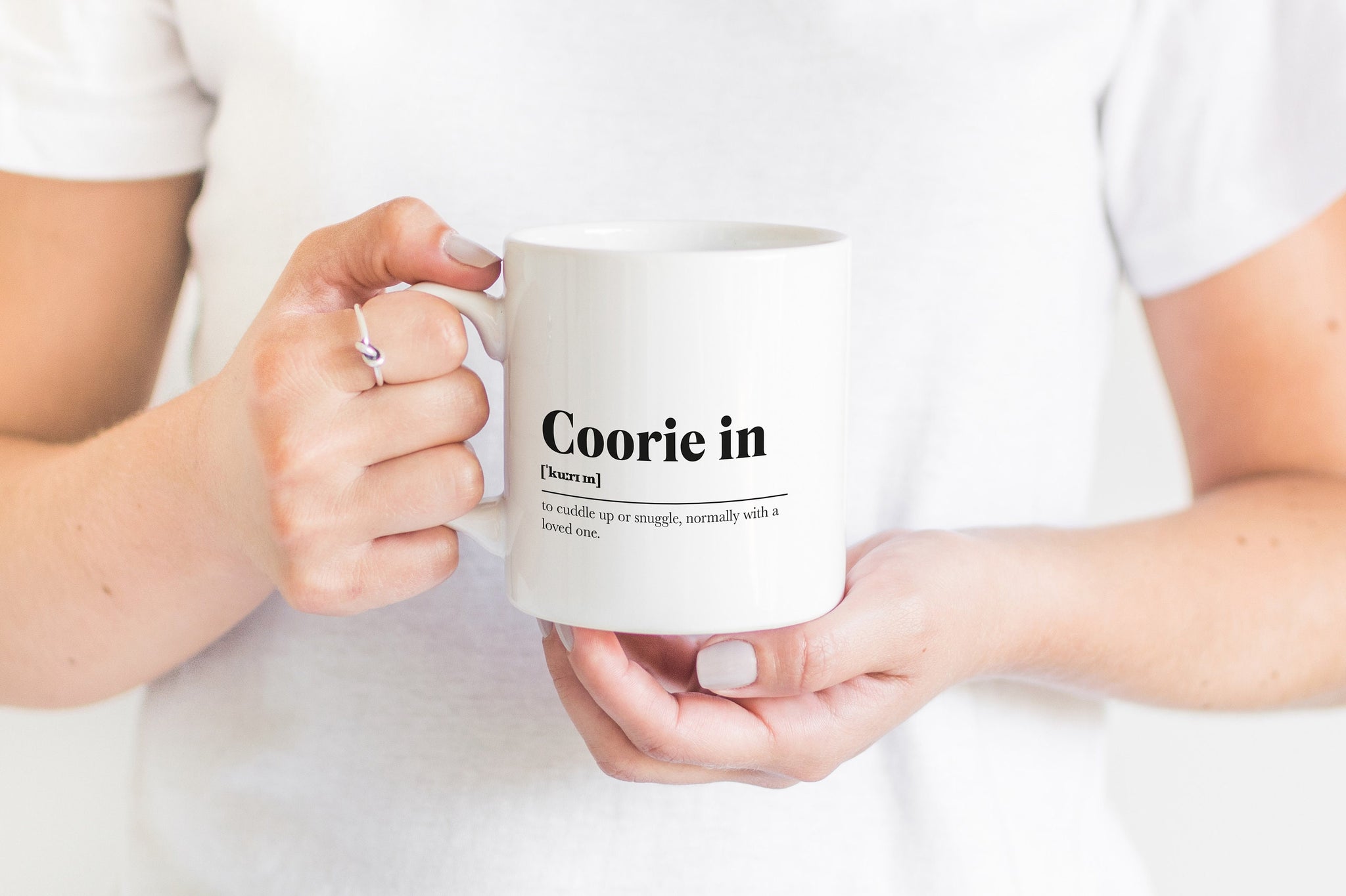 Coorie In Greeting Scots Saying Mug Housewarming Gift Minimalist Monochrome Typography Funny Scandi Scotland Slang Definition Scottish