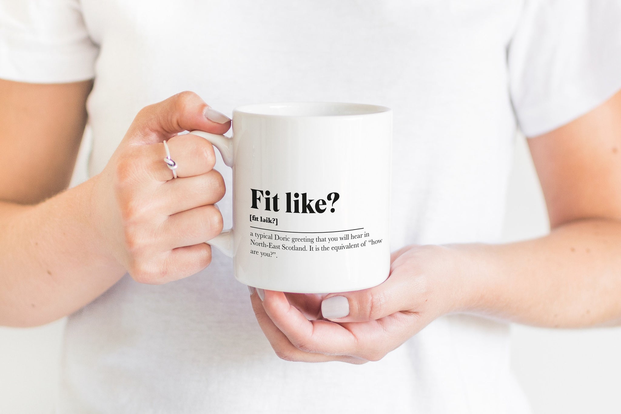 Fit Like? Greeting Scots Saying Mug Housewarming Gift Minimalist Monochrome Typography Funny Scandi Scotland Slang Definition Scottish